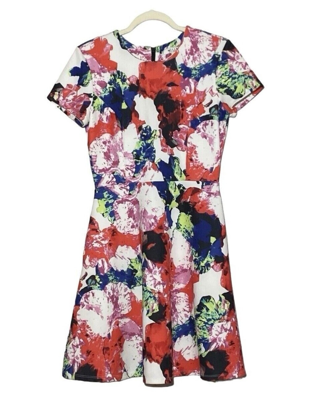 Milly 6 Multicolor Dress Fit and Flare Floral Pinup Short Sleeve Back Zip Lined